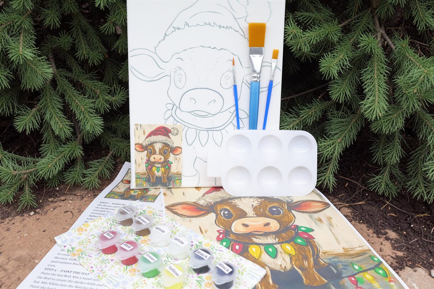 Christmas Cow Lights painting kit