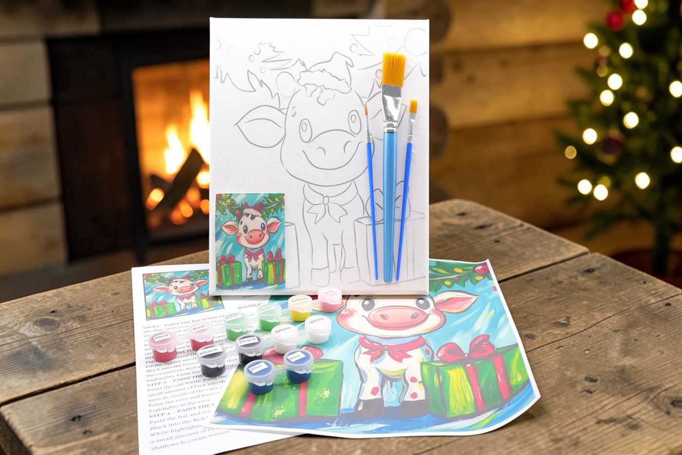Christmas Cow Santa Hat Painting Kit