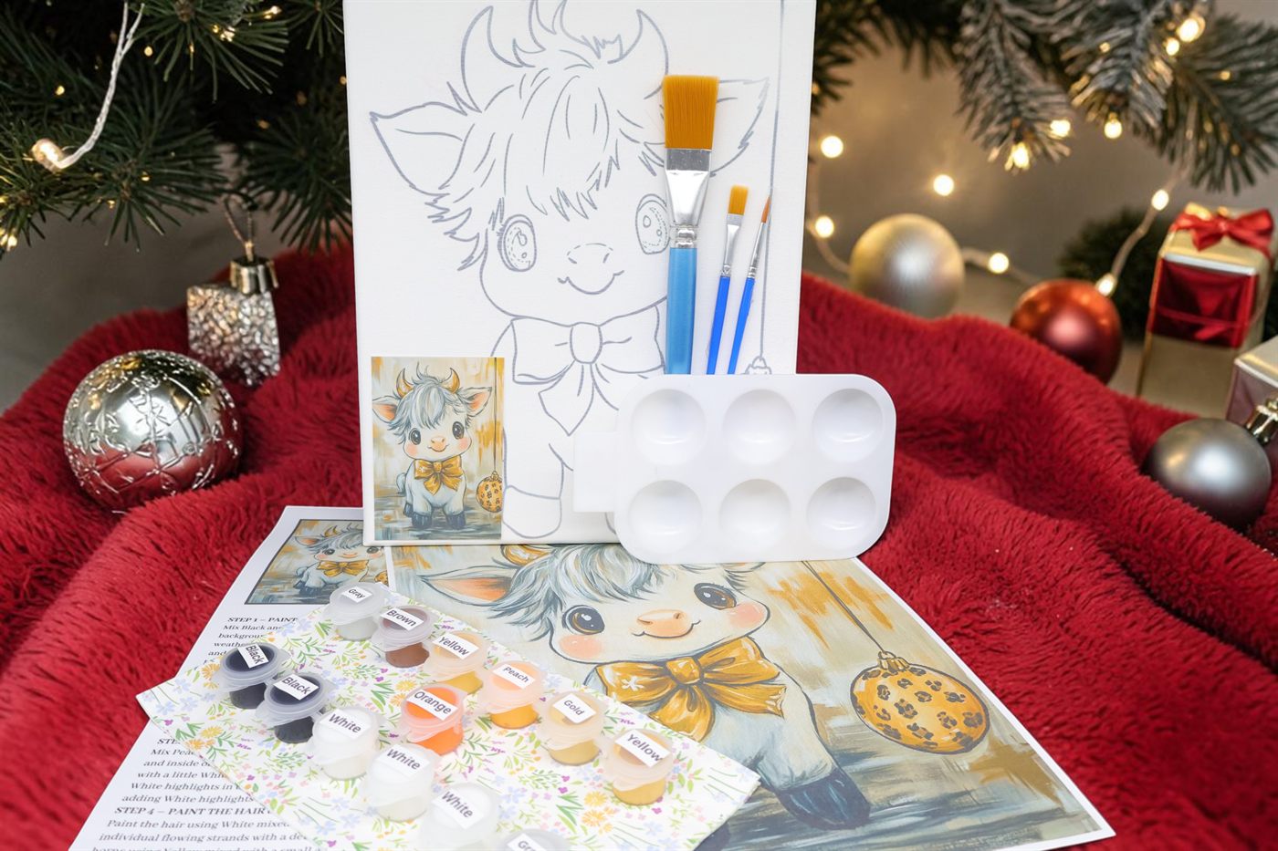 Christmas Cow Yellow Bow Painting Kit