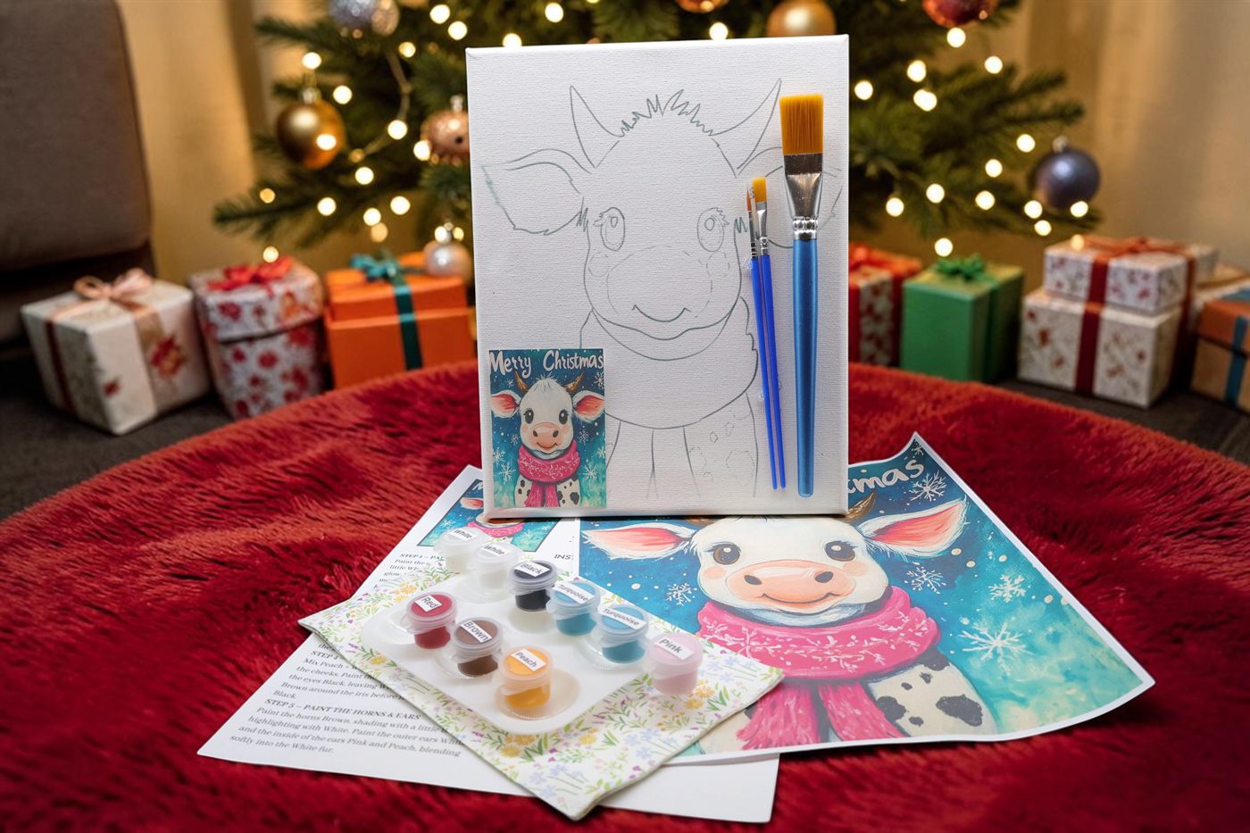 Merry Christmas Cow painting kit